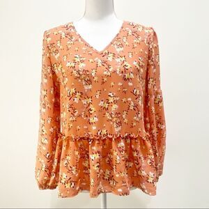 PLEIONE‎ shirt womens XS floral v-neck long sleeve ruffle cottagecore blouse NEW